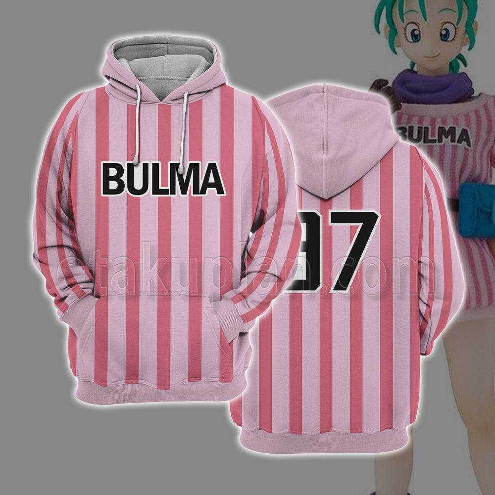 Anime Bulma Pink Stripe Cosplay Hoodie