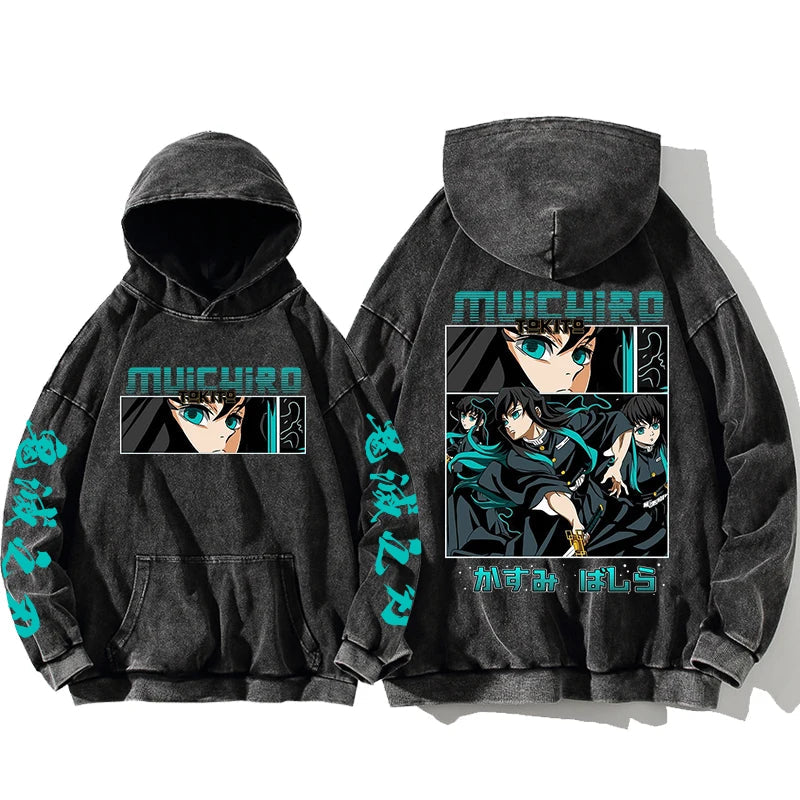 Anime Demon Slayer Muichiro Vintage Hoodie Oversized